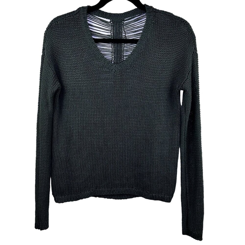 TOKYO DARLING Dark Green V-Neck Sweater With Strappy Back Design Size S NWOT